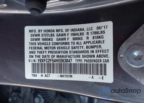 2017 Honda Civic Lx из США, поврежденный, VIN 19XFC2F54HE063847